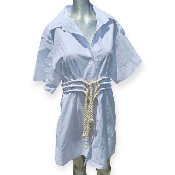 AKNVAS Fiona Rope Belt White Mini Shirtdress - Picture 3 of 13
